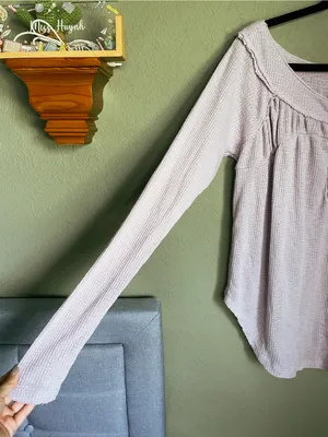 New Free People We the Free Must Have Henley Waffle Thermal Top Size XS Lilac thumbnail 5