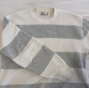 Hollister Grey and White Striped Oversized Sweater thumbnail 1