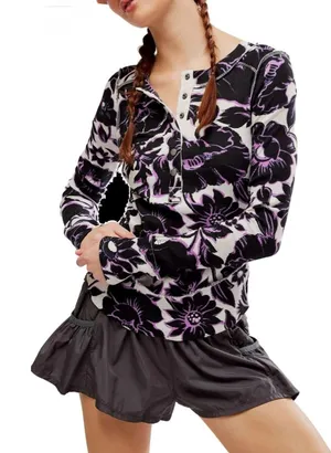 Free People Movement Rally Printed Layer Size Small Garden Floral Lilac thumbnail 1