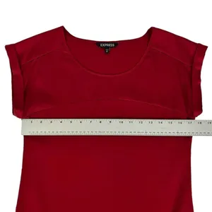 Express Dark Red Short Sleeve Dressy Blouse‎ Top Size XS thumbnail 4