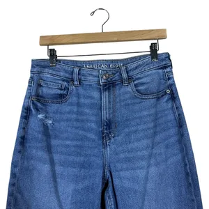 American Eagle Mom Jean Solid Denim Pants 90s High Rise Distressed Size 8 Long thumbnail 2