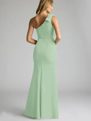 NWT Azazie Rinna Dusty Sage Green Mermaid One Shoulder Stretch Crepe Maxi Dress thumbnail 2