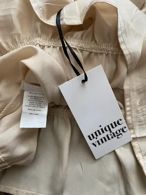 Unique Vintage NWT Champagne Satin Peplum Blouse X-LARGE thumbnail 10