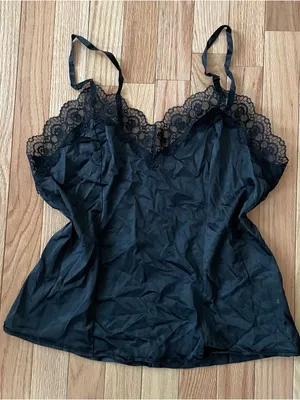 Vintage Black Lace Cami Top Womens Large Romantic 90s Lingerie thumbnail 3