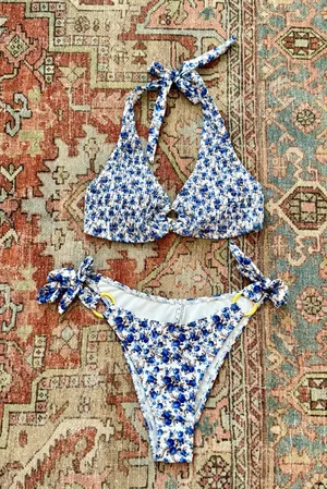 Smocked Floral Halter Bikini Set Shein thumbnail 1