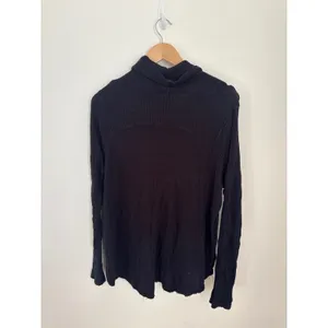 We The Free Free People Black Waffle Knit Cowl‎ Neck Thermal Top Raw Hem Large thumbnail 3