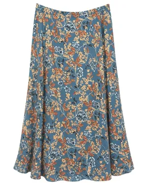 Monterey Bay Floral Maxi Skirt‎ Blue Tan Rayon A-line Elastic Waist Women's XL thumbnail 1