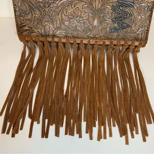 WRANGLER Floral Embossed Fringe Hobo Shoulder Bag Cowgirl PU Leather Brown thumbnail 4