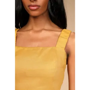 Lulus 100% Linen “Caught in Cannes" Mustard Cutout Cropped Tank Top Sz M Indie thumbnail 4