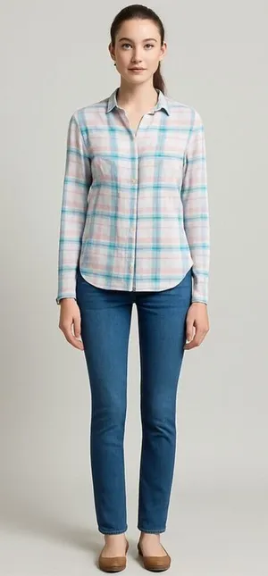 Hollister Plaid Button Up Top Women Extra Small thumbnail 1