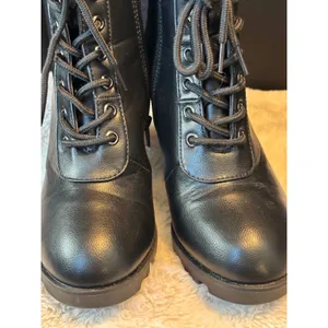 Black Lace Up Block Heel Ankle Boots Lug Sole Side Zip Booties PILATE-13 7.5 thumbnail 9