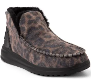 Hey Dude Leopard Print Slip-On Slipper in Brown and Black thumbnail 1