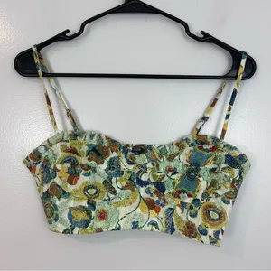 Anthropologie Floral Cropped Embroidered Ruffle Bustier Spaghetti Strap Top XXS thumbnail 2