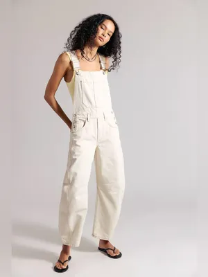 Free People We The Free Good Luck Barrel Overalls in Milk XS thumbnail 8