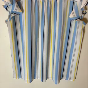 Loft Striped Flutter Sleeve Blouse Size XL Blue Yellow thumbnail 3