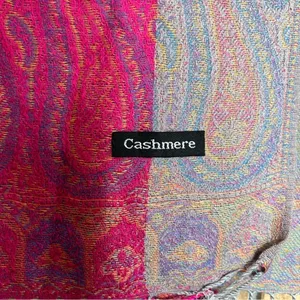 Cashmere Boho Pink Paisley Printed Scarf Wrap Shawl Fringe 70x23” READ thumbnail 3