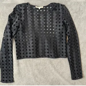 ALEXIS Black Geometric Circle Cut Out Crop Top Size L Avant Garde See Through thumbnail 7