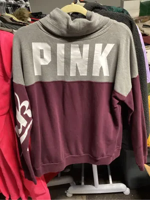PINK Victoria's Secret Gray and Maroon Colorblock Hoodie thumbnail 1