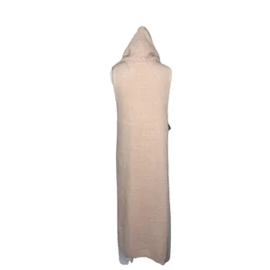 Fashion Apparel Sleeveless Fuzzy Hooded Pink Duster Sweater Vest Cardigan S/M thumbnail 4