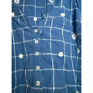 Madewell embroidered puff sleeve crop top in windowpane size 10 thumbnail 6