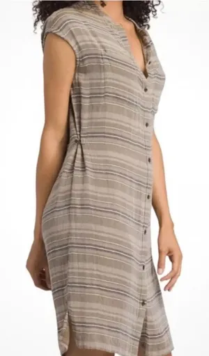 Prana Buenos Dias‎ Striped Sleeveless Button Down Shirt Dress Large Adjustable thumbnail 1