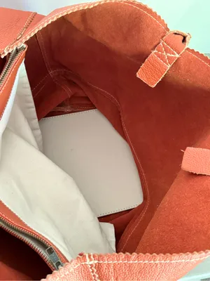 Crate & Barrel Pebbled Leather Tote Bag Orange Slouchy 2016 Limited Release thumbnail 5
