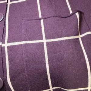 Nine West Womens Size Medium Burgundy Windowpane Plaid Long Cardigan Sweater thumbnail 12