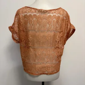 XXI Lace Top Large Orange Sheer Floral Scalloped Eyelash Trim Short Sleeve Y2K thumbnail 5