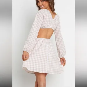 Petal & Pup‎ Beige Cut Out Gingham Dress 100% Cotton Mini Puff Sleeves Size 4 thumbnail 12