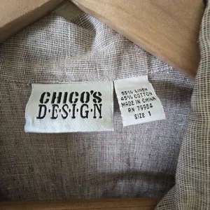 Chico's Design Linen Cotton Chore Jacket Womens Size 1 Brown Long Sleeve Utility thumbnail 2