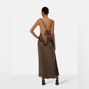 NWT $348 Reformation Dasha Brown Bronze Silk Maxi Dress Size 12 thumbnail 3