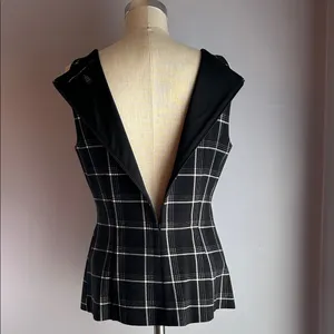 White House Black Market sleeveless black and white plaid asymmetrical hem top thumbnail 9