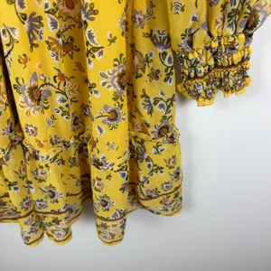 Max Studio Yellow Floral Smocked V-Neck‎ Mini Dress Cottage Boho Feminine Spring thumbnail 5