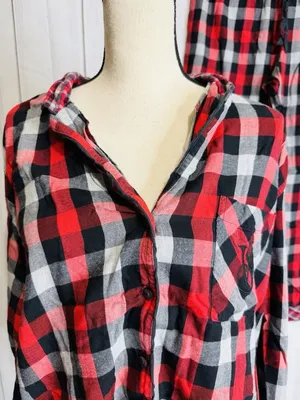 Victoria Secret Pajama Set Sz L Red Black Plaid Button Up Top Drawstring Pants thumbnail 2