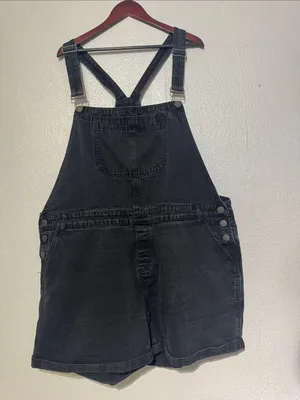City Chic Wash Black Denim Short Overalls Romper Womens Plus Size 20 thumbnail 2