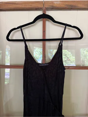 Abercrombie & Fitch Black Satin Leopard Jacquard Wrap Midi Slip Dress - Size XS thumbnail 5
