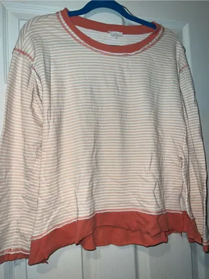 Hem & Thread Striped Tan and Salmon Long Sleeve Top thumbnail 1