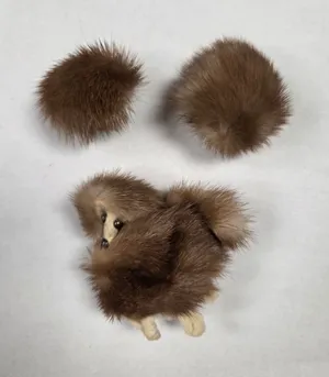 Vintage French Poodle Real Mink Pin Brooch w/ Matching Clip on Earrings Antique thumbnail 1