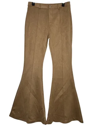 Wisteria Lane Los Angeles Tan Faux Suede Flare Bell Bottom‎ Pants W2403PIA Large thumbnail 1