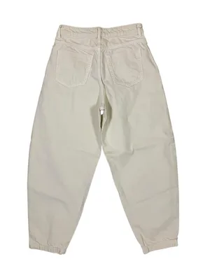 Zara Ivory Barrel Leg Jeans Elastic Hem Casual Utility Womens 4 thumbnail 2