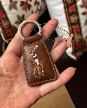 Ralph Lauren Polo Key Chain Fob Brown Multi Leather Embroidered NWT thumbnail 1