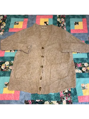 Madewell Women's L 100% Merino Wool Beige Button-Up “Cozy” Sweater Ultra Soft thumbnail 3