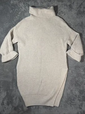 MOTH Anthropologie Chunky Knit Turtleneck Sweater Dress Side Slit Wool Blend Sm thumbnail 2