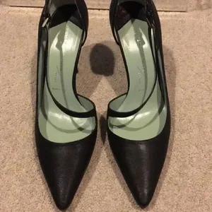Sigerson Morrison Women’s Black Leather Pointy Toe Heels with Adjustable Strap thumbnail 2