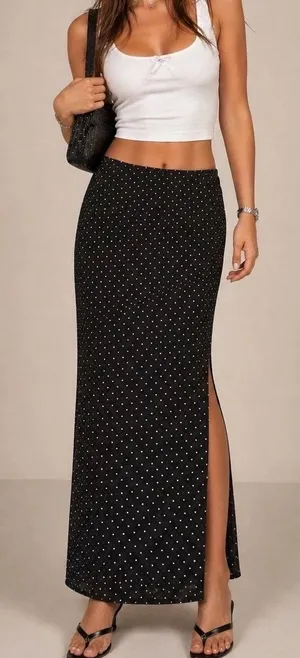Kathie Lee Collection Black Polka Dot Maxi Skirt thumbnail 1