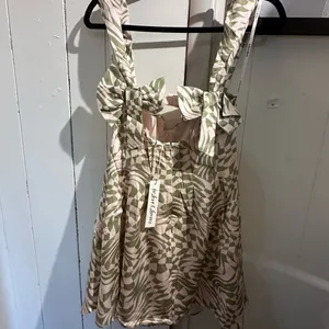 NWT For Love And Lemons Distorted Checkered Green Satin Dress thumbnail 7