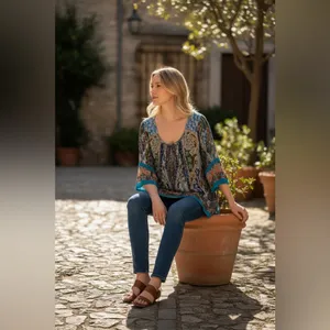 BILA Multicolor Women's Tunic Top Blue Size L thumbnail 4
