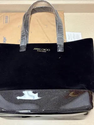Jimmy Choo Parfums tote black velvet body glossy glitter-accented base &straps thumbnail 11