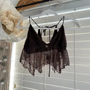 Urban Outfitters Brown Sheer Mesh Ruffle babydoll Top Y2K Fairy Grunge medium thumbnail 2