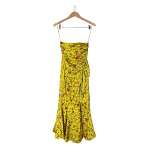Cinq à Sept Dress Size 0 Provence Katz Floral Back Zip Yellow Satin Finish thumbnail 4